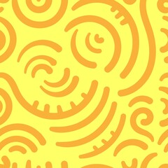 Seamless abstract pattern on yellow background. Vector doodle image. Graphic linear wallpaper.