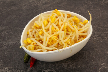 Soy sprout heap in the bowl