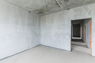 Russia, Moscow- May 19, 2020: interior apartment rough repair for self-finishing. interior decoration, bare walls of the room, stage of construction