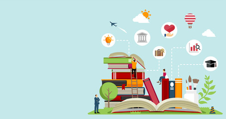 Web banner Illustration with reading as a motif (education, knowledge, etc.)