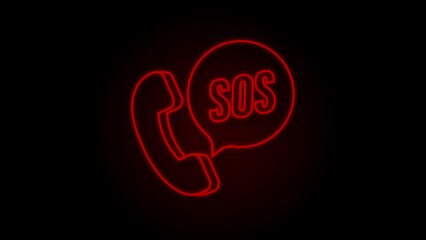 911 call in Neon style. Call icon . Hand holding smartphone. First aid. Finger touch screen. Motion Graphic
