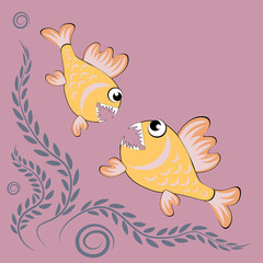 predatory evil piranha fish. Fabulous underwater world. Styling, cartoon style