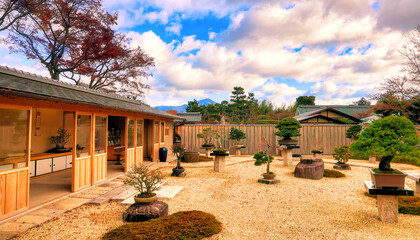京都、大徳寺芳春院の盆栽庭園