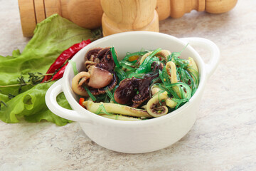 Salad with baby octopus and chukka