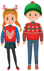 Couple man and woman wearing Christmas outfits