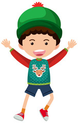 A boy wearing Christmas outfits on white background