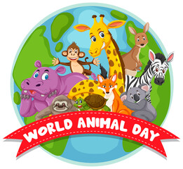 Obraz na płótnie Canvas World Animal Day poster with wild animals