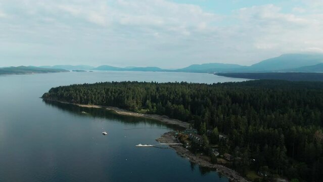 Aerial Drone Shot of Ladysmith Coastline on Vancouver Island, Canadian Coastline during Sunset