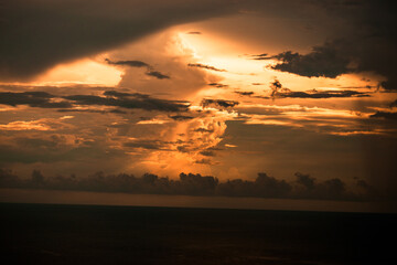 Panoramic nature background (mountains, sea, trees, twilight lights in the sky, waterfront communities), naturally blurred through the wind, seen on tourist spots or scenic spots