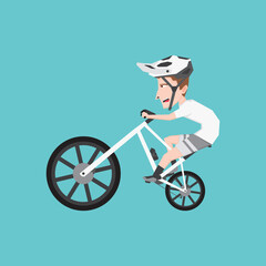 A fantasy illustration of a cyclist with asymmetric bike
