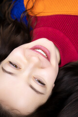 completed tattoo procedure a beautiful girl model is lying on a couch with permanent lip makeup