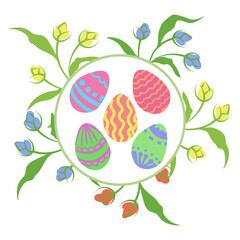 Easter eggs in a botanical round frame