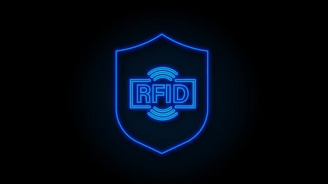 RFID Radio Frequency IDentification Neon icon. Technology concept. Digital technology. Motion Graphic