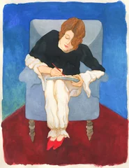 Gordijnen watercolor painting. abstract woman portrait. illustration.   © Anna Ismagilova