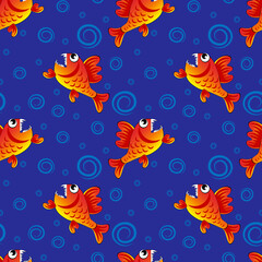 Fototapeta na wymiar predatory evil piranha fish. Fabulous underwater world. Styling, cartoon style. Design element