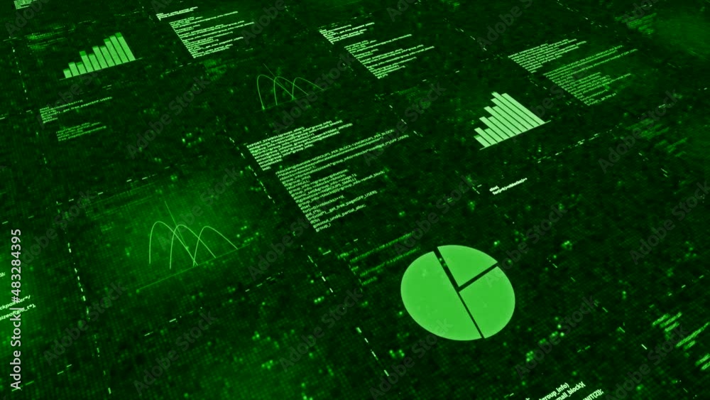 Poster animation of diagrams and texts in table. animation. moving charts with business summaries in virtua