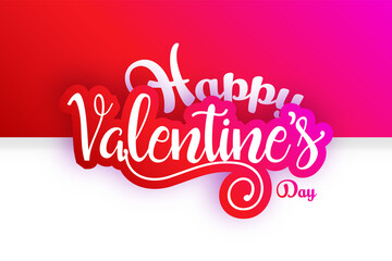 The Happy Valentine's Day outlined red text isolated on white and shiny background