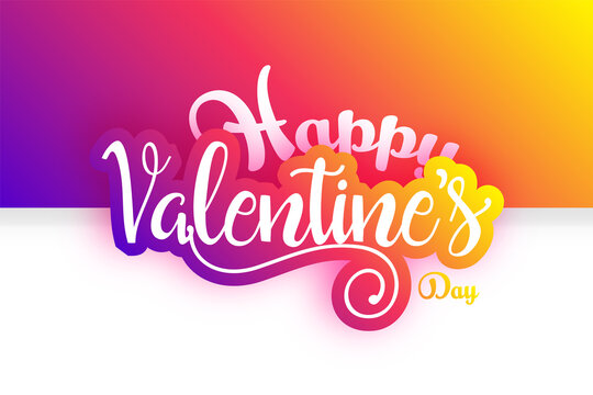 The Happy Valentine's Day outlined colorful text isolated on white and shiny background