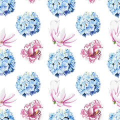 Pink and blue floral seamless pattern