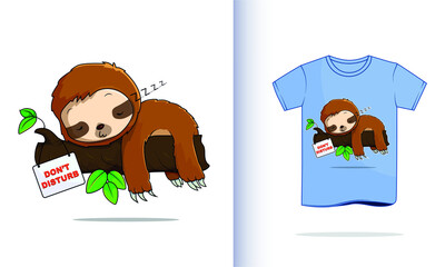 cute lazy sloth illustration with t-shirt design hand drawn,perfect for t-shirt design,illustration,poster,sticker,etc.