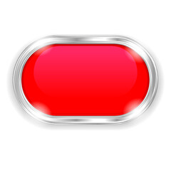 Red glass 3d oval button isolated on a white background