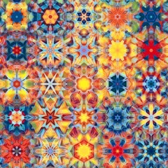 creative snowflake variation sample design from patterned glass with bright yellow red and blue shades