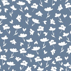 Beautiful vintage pattern. White flowers and leaves . Blue-gray background. Floral seamless background. An elegant template for fashionable prints.