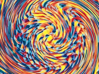 creative spiraling design from patterned glass with bright yellow red and blue shades