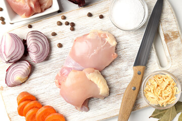 Ingredients for cooking chicken soup, close up