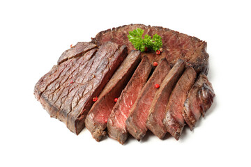 Roasted beef steaks isolated on white background