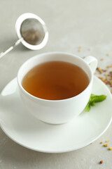 Concept of hot drink with buckwheat tea, close up