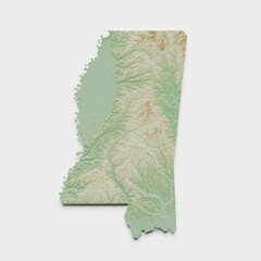 Mississippi Topographic Relief Map  - 3D Render