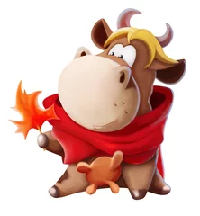 Rolgordijnen Funny cartoon cow children illustration. © liusa