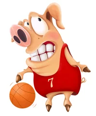 Fotobehang  Illustration of a Cute Cartoon Character. Basketball player. © liusa