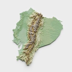 Ecuador Continental Topographic Relief Map  - 3D Render - obrazy, fototapety, plakaty