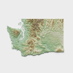 Washington State Topographic Relief Map  - 3D Render