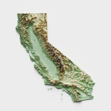 California Topographic Relief Map  - 3D Render