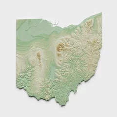 Fotobehang Ohio Topographic Relief Map  - 3D Render © EmLion