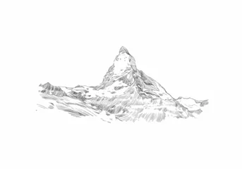 Fotobehang Mountain Matterhorn. Symbol of Switzerland. Europe. Beautiful landscape. Hand drawn sketch vector illustration © romanya