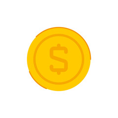 Golden rounded coin dollar cash money contoured icon vector. Yellow circle banking financial