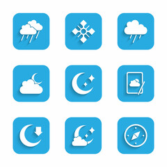 Set Moon and stars, Cloud with moon, Compass, Weather forecast, rain and icon. Vector