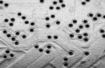 Macro Close up of printed wiring on PC circuit board.