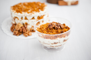 Fototapeta na wymiar portioned homemade cake dessert with honey and walnuts