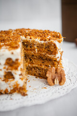 Homemade cake with honey and walnuts