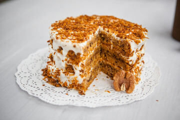 Homemade cake with honey and walnuts