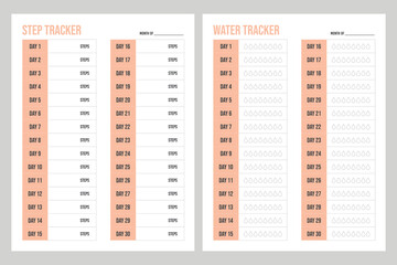 step tracker and water tracker printable - obrazy, fototapety, plakaty