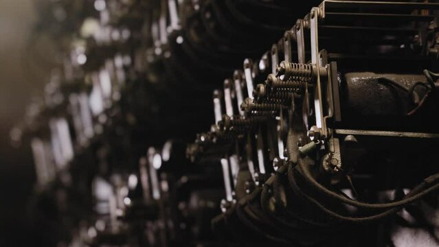 Close view of partly blurred elevator switchgear in motion of a manual elevator.