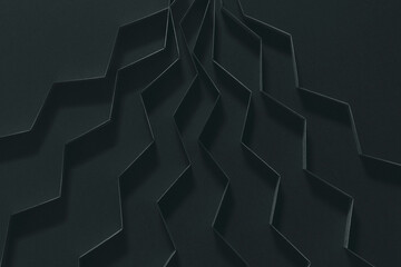 Composition abstract made of black paper, dark background