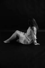 Fototapeta na wymiar Details of the female body, simple black and white close-up shots, blurring and blurring art