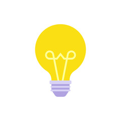 Simple yellow illuminated light bulb for indoor lighting vector flat illustration. Innovation idea